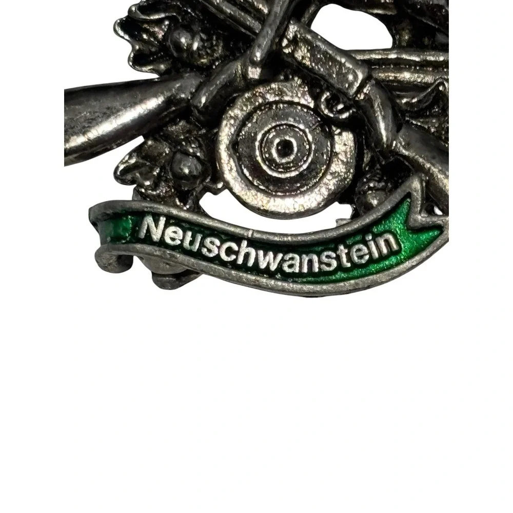 Vintage Neuschwanstein Silver Tone Enamel German Hunting Alpine Stag Brooch Pin